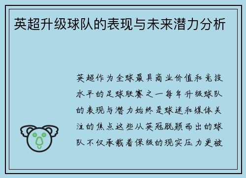 英超升级球队的表现与未来潜力分析